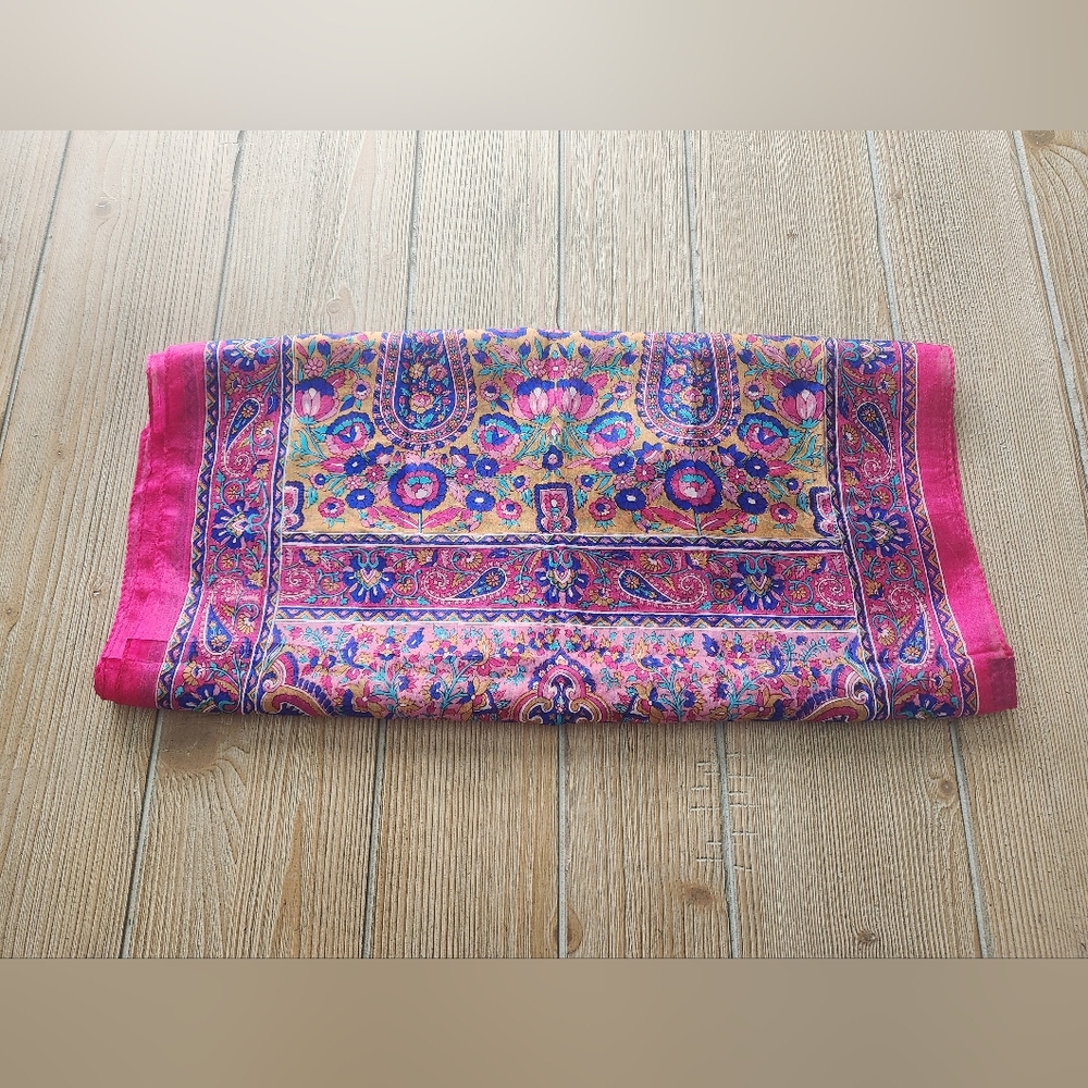 Elegant Pink Paisley Scarf 100% Pure Silk